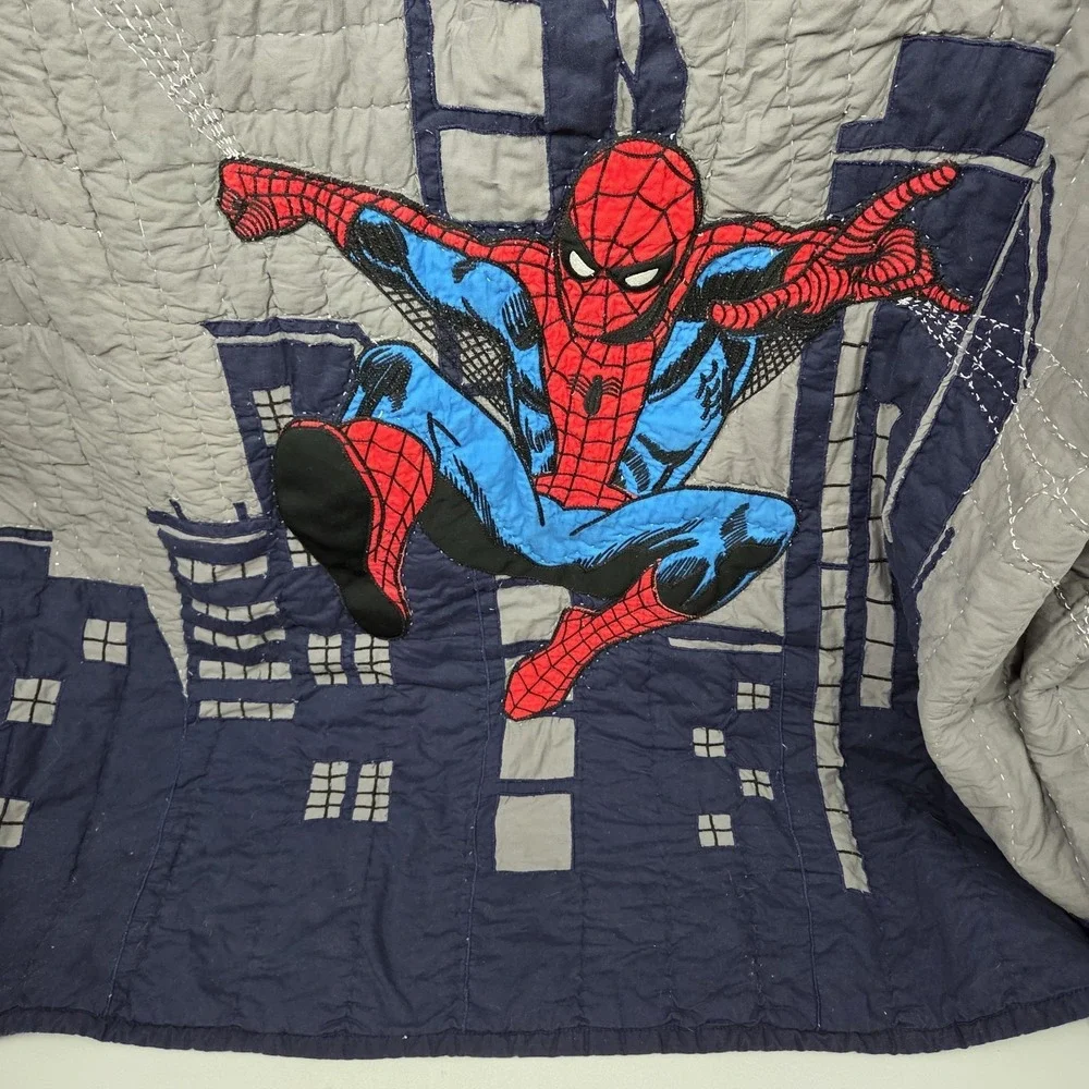 Pottery Barn  Marvel Spider Man Quilt Twin Size Blanket Blue Web Bedding Retired